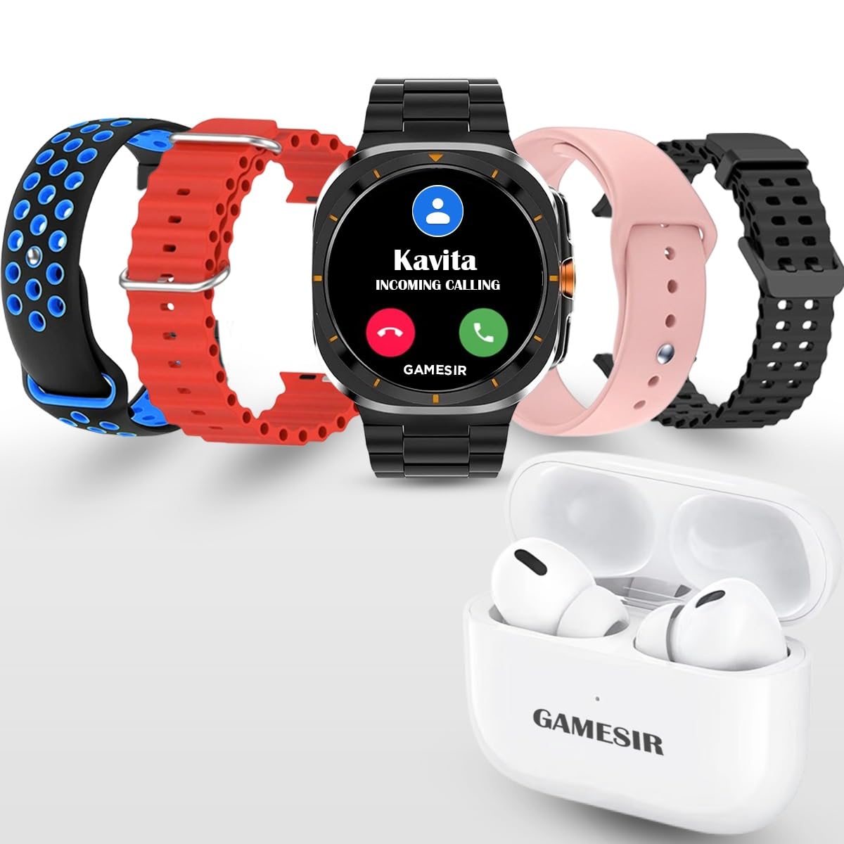 GameSir Combo 1.5" Smartwatch for Men & Women with Bluetooth Calling, 100h Battery, GPS, Health Monitoring, 5 Straps, TWS Earbuds, IP68 Waterproof, Android & iOS Compatible(Black)-image-34