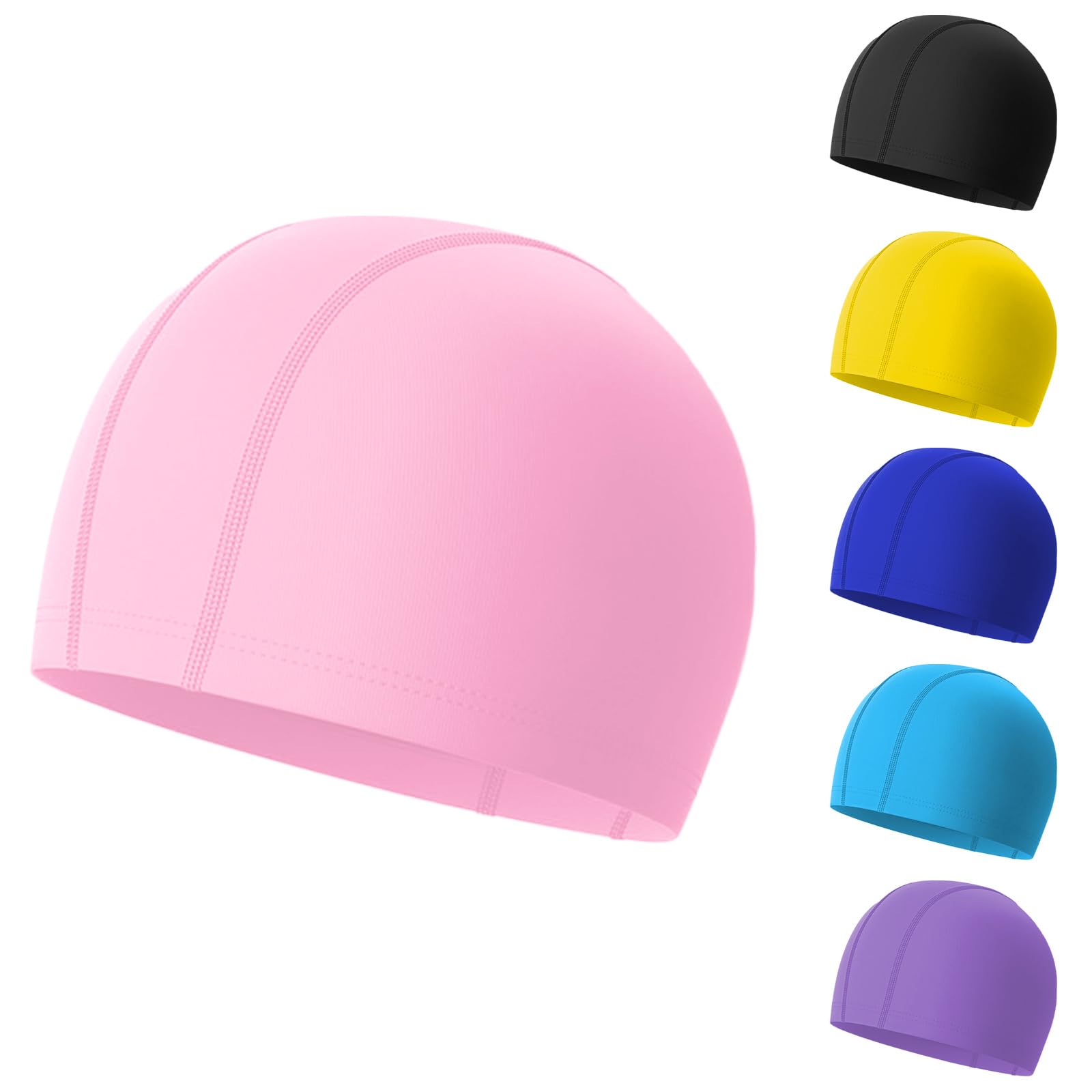 Nepfaivy Fabric Kids Swimming Cap - High Elastic and Durable Swimming Hat Kids, Comfortable Lightweight Boys and Girls Swimming Cap, Soft Breathable Swim Cap for Children Aged 4-10 (Pink)