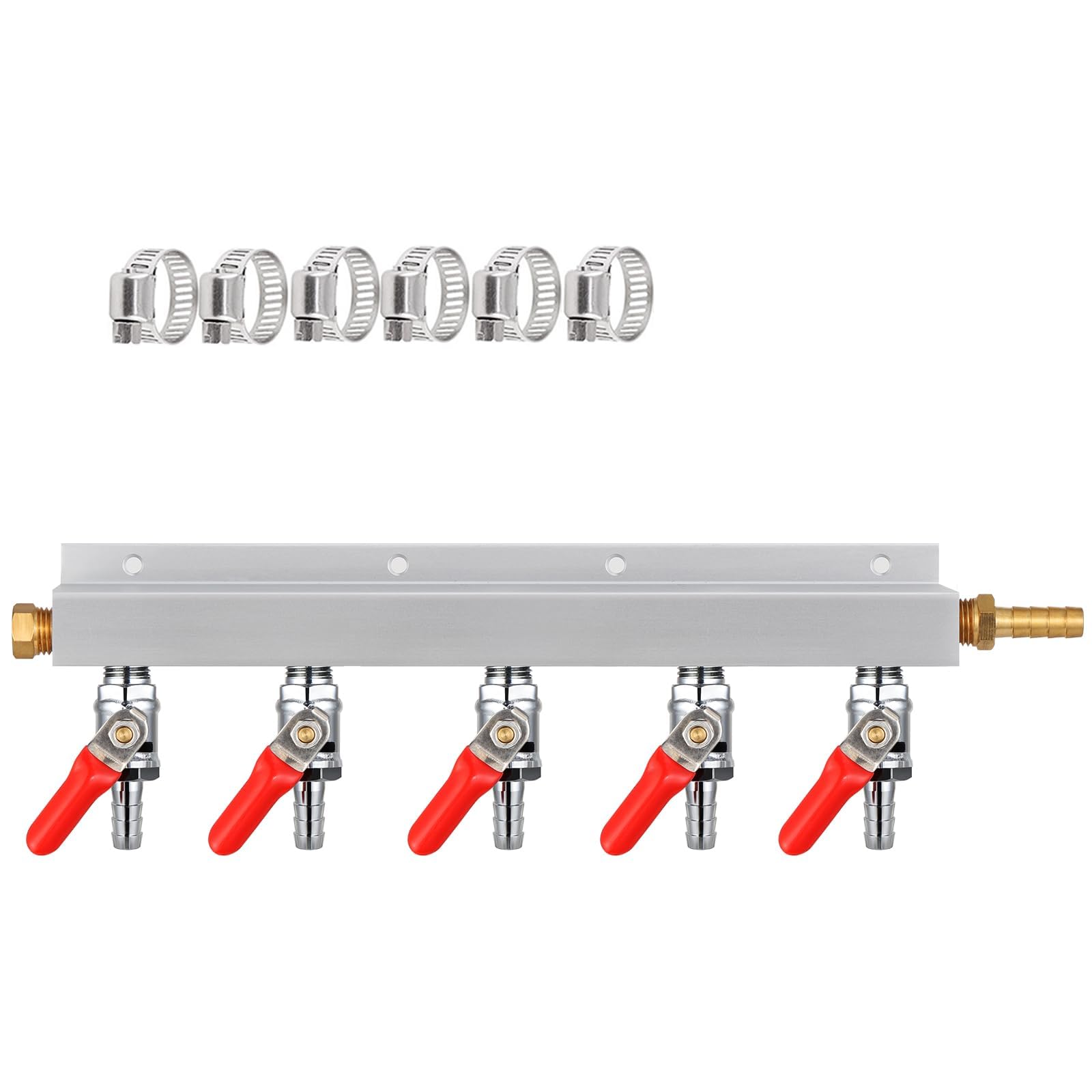 MRbrew Gasverteiler CO2 Gasverteiler, 5/16 Zoll Barb Fitting Bierkegerator Splitter, 5-Wege-Luftverteiler mit integrierten Rückschlagventilen & Schlauchschellen
