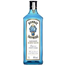 Bombay Sapphire London Dry Gin, 40% vol., 100 cl ,  1 L, gin 100% infuso a vapore con 10 botanical accuratamente selezionati