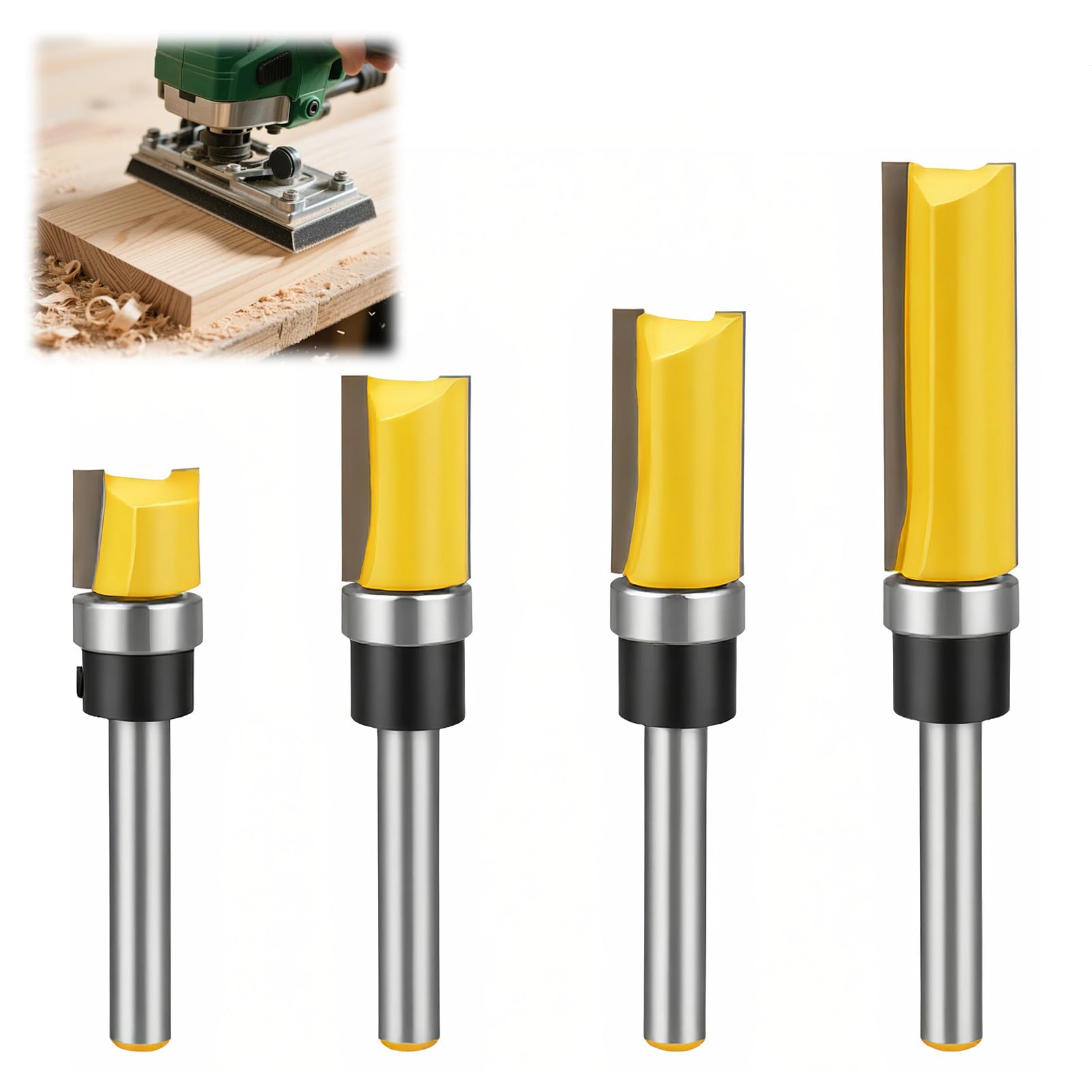 1/4 Shank Flush Trim Pattern Router Bit, 4PCS Router Bit Sets, and Trim Router For Woodworking, DIY Projects, Cabinet Making, and Home Workshop Use