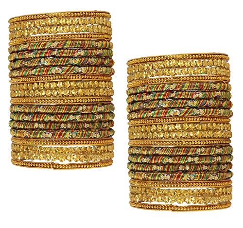 Image of NMII Glass, Silk Thread Beads with Glitter Pattern Glossy Bangle Set For Women /Girls, (Multicolour 2.4), Pack Of 40 Bangle Set