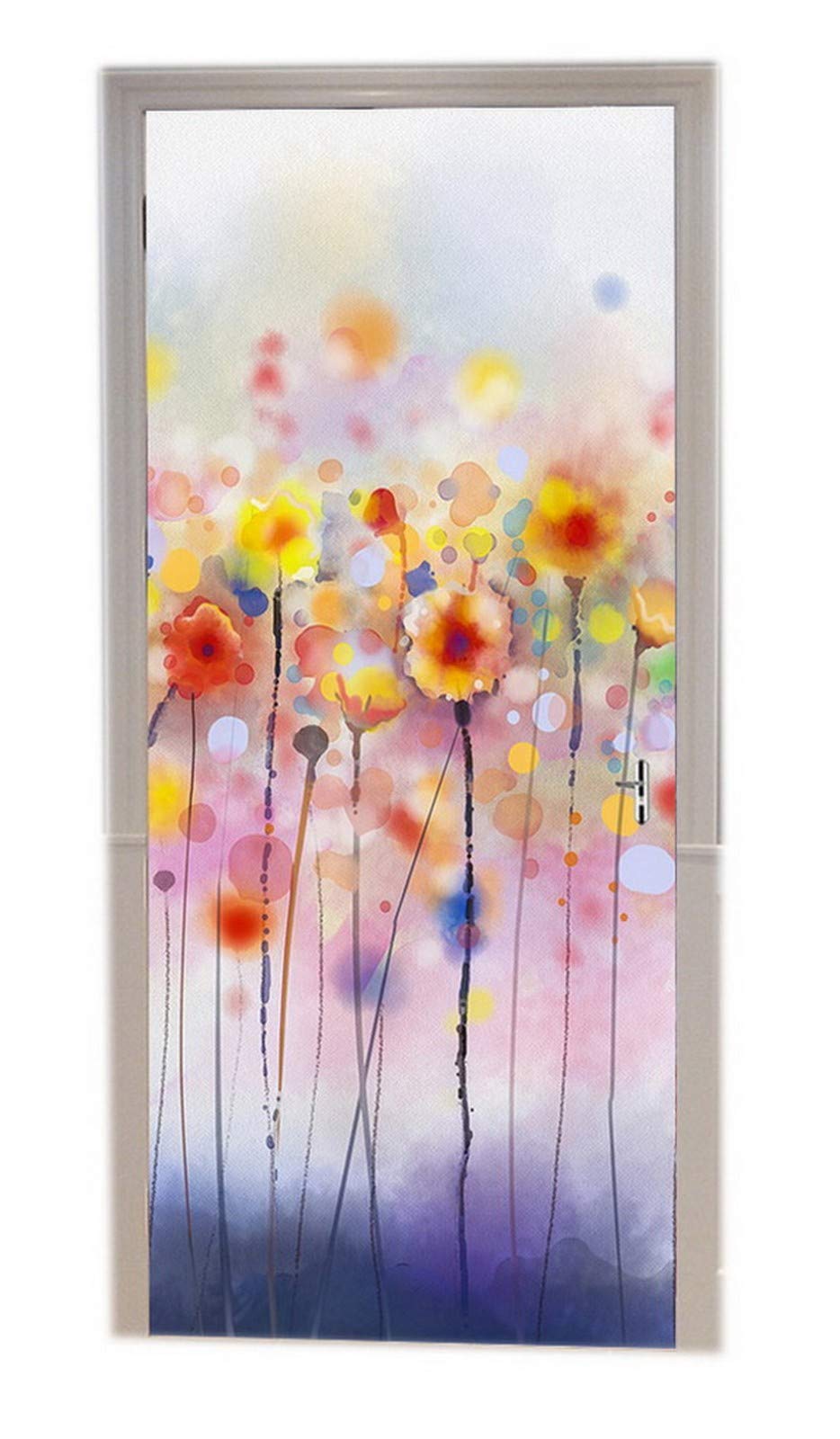 A.Monamour Sticker Porte 3D Paysage Automne Aquarelle – Arbres Colorés, Vinyle Amovible 90x200 Cm, Décor Mural Facile à Poser