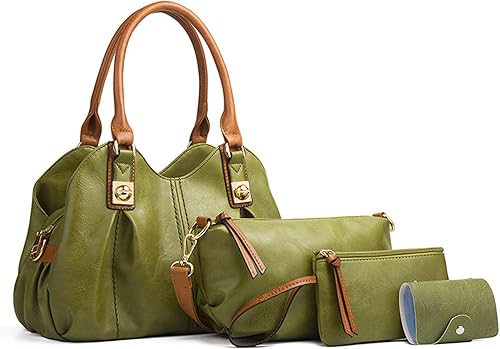 KingTo 4 piezas Carteras Bolsos de Mano Retro para Mujeres Bolsas de Hombro Elegantes con Asa Superior Suave Juego de Maletín