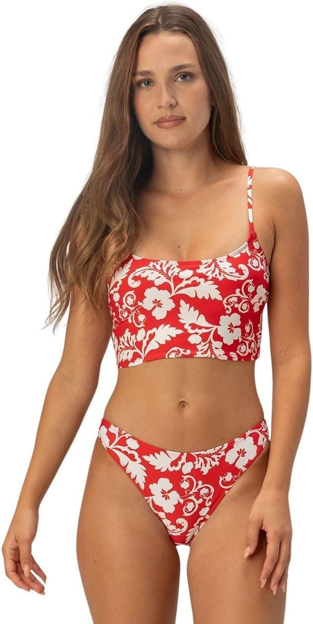 Roxy Women's Bikini Bottoms – UPF 50+, Quick-Dry, Swim Bottoms for Beach, Surf & Active Swim, IVORYRED, Medium