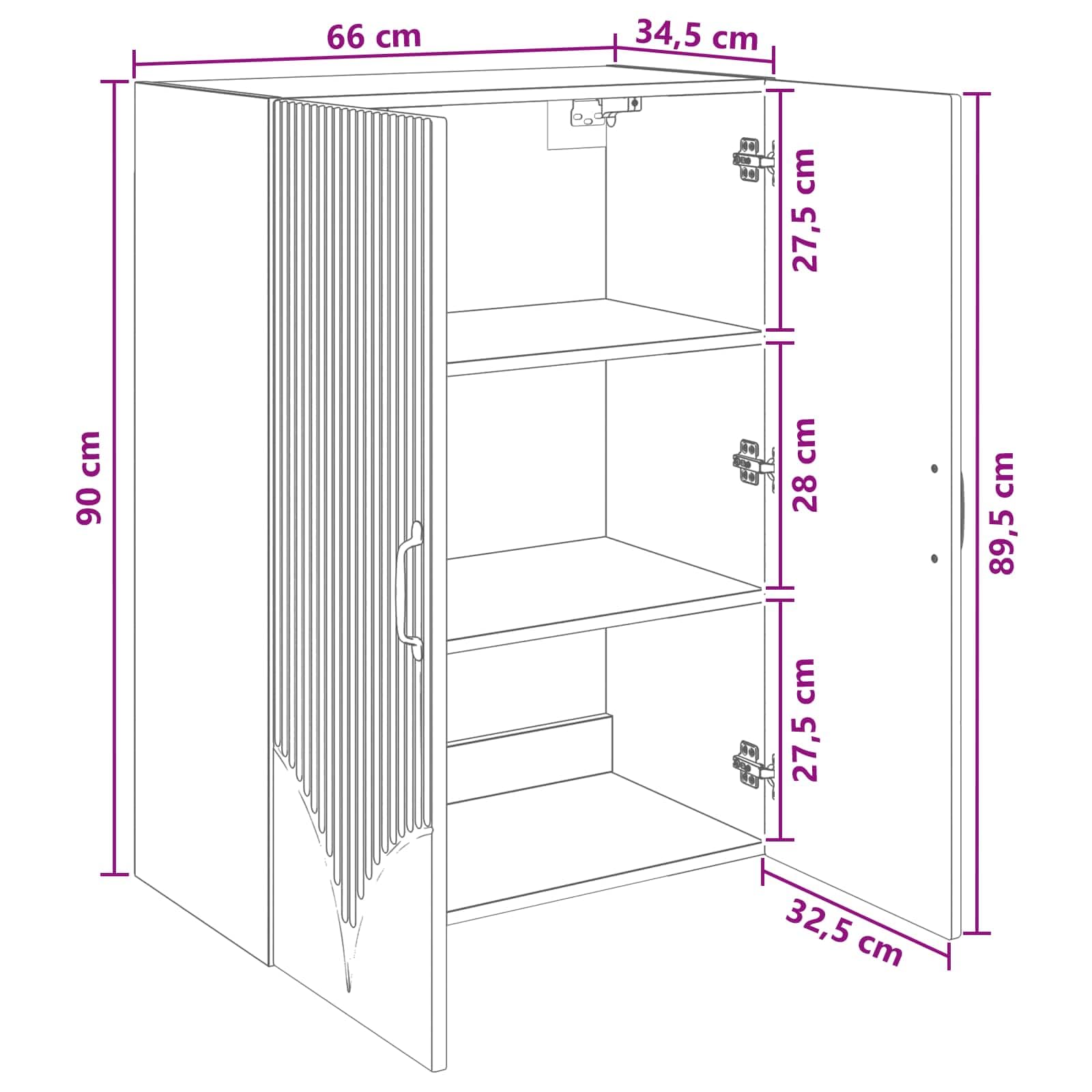 Szafka ścienna z dębu Sonoma 66 x 34,5 x 90 cm z 2 drzwiami i metalowymi uchwytami, montowana na ścianie szafka do przechowywania do biura, korytarza, warsztatu, garażu, piwnicy