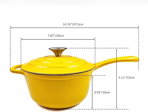 Miniatura 6 de HAWOK Sartén de hierro fundido esmaltado de 2.65 cuartos de galón, 2.5 litros, rojo