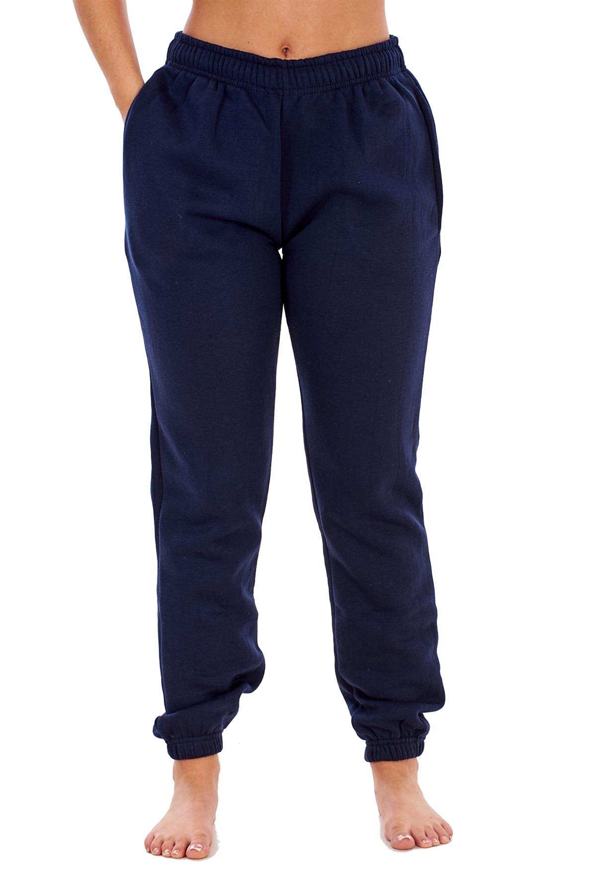 Malay Women's Navy Basic Fleece Joggers Regular Tracksuit Bottom Cuffed Ankle Cotton Blend
