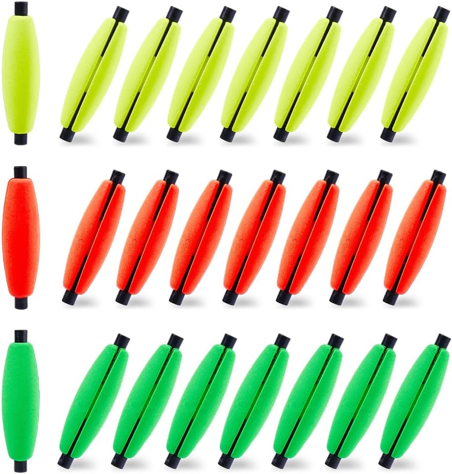 WADORN 24 Sets 3 Colors Fishing Fishing Floats, Fishing Slip Bobbers Peg Foam Float Slotted Catfish Bobber for Catfishing Bass Fishings Santee Catfish Rig Easy Line Insertion No Threading