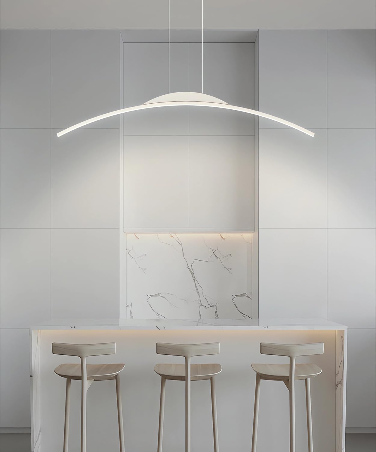 TUJJTU Modern LED Pendant Lamp 100cm Curved Pendant Light Dimmable Hanging Light with Remote Control Height Adjustable Dining Hanging Light White Acrylic Lighting for Kitchen Bar Office (White, 80cm)