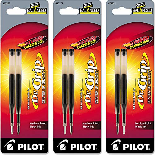 (6) PILOT Dr. Grip Center of Gravity Pen Ink Refill, Medium Point, Black Ink, 2-Pack (77271)