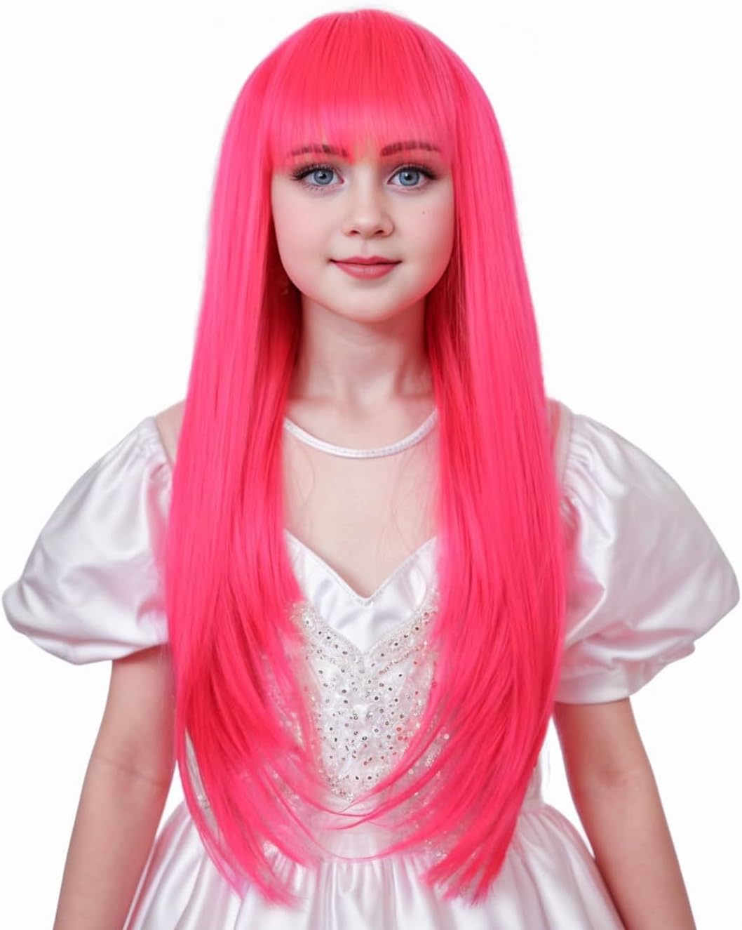 Ufindcos Black Wig with Bangs for Kids Long Wavy Curly