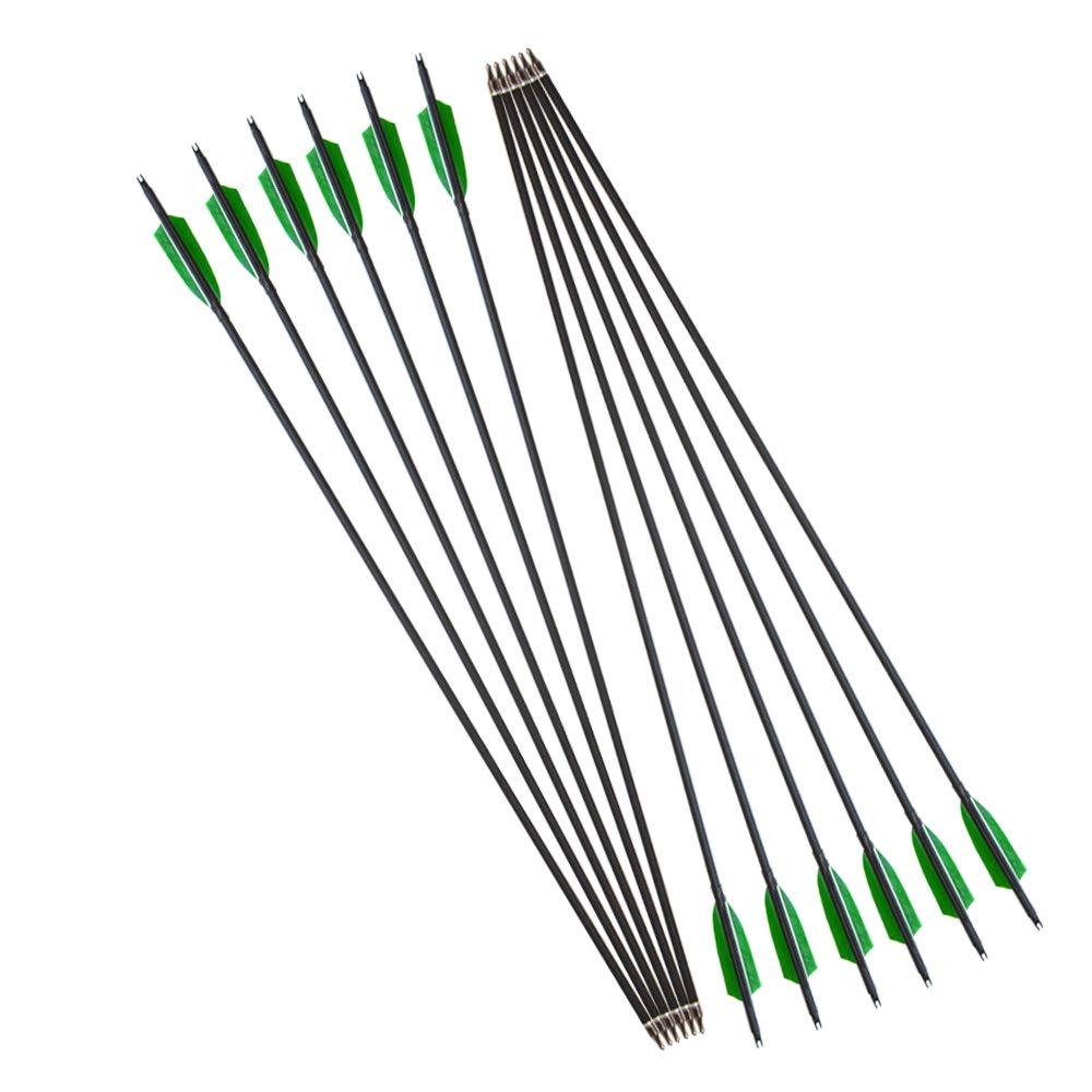 SHARROW 12pcs Freccia di Carbonio 30 Pollici con Piume di Tacchino 500 Spine Tiro con L'Arco in Carbonio Frecce con Faretra Freccia per Arco Compound Ricurvo