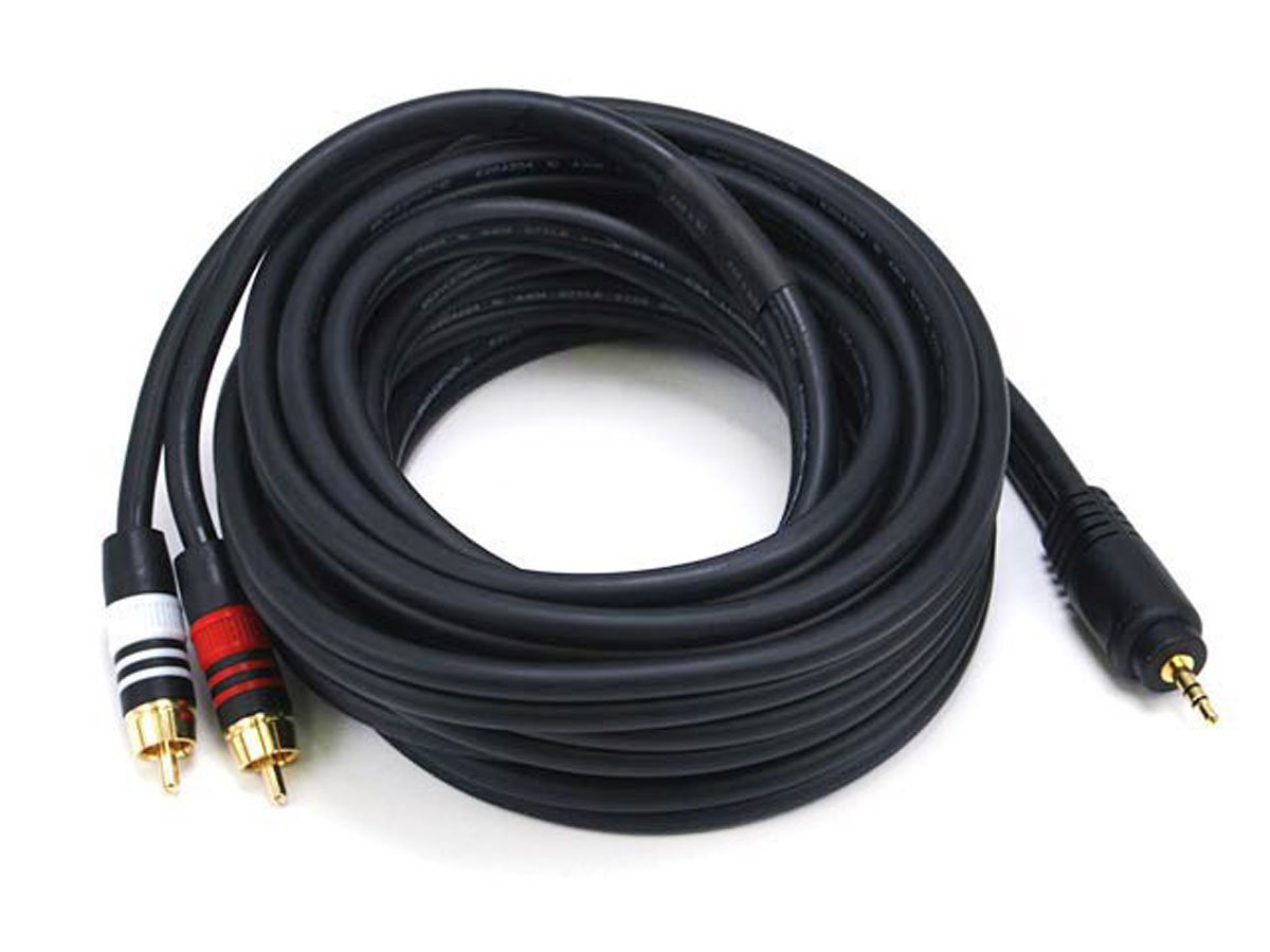 Monoprice Premium 3.5mm to RCA Cable - Stereo 3.5mm Male to Dual RCA Male, Gold Plated, 22AWG, 15 Feet, Black