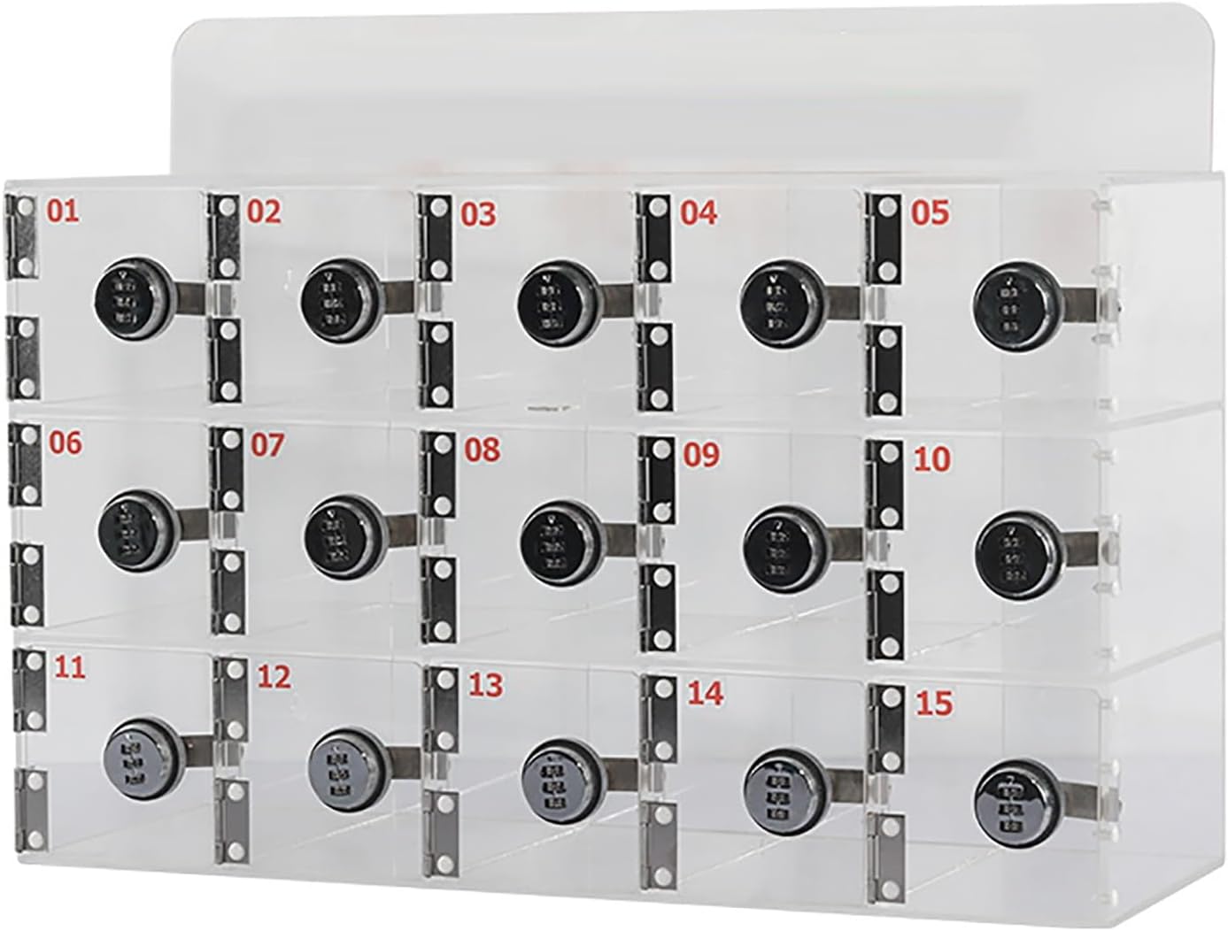 15-Slot Cell Phone Locker Box - Wall-Mounted Clear Acrylic Storage Cabinet with Locking Doors & Keys - Secure Cell Phone Organizer for School, Gym, Office, Factory Use