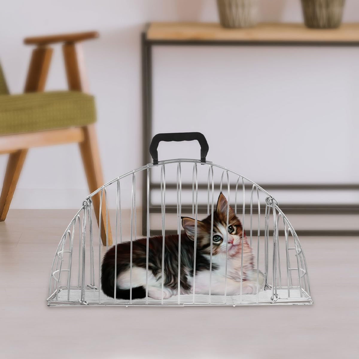 ibasenice Gabbia per Toelettatura dei Gatti in Metallo Compatta e Salva Spazio con Design Traforato per Bagno e Toelettatura degli Animali Domestici