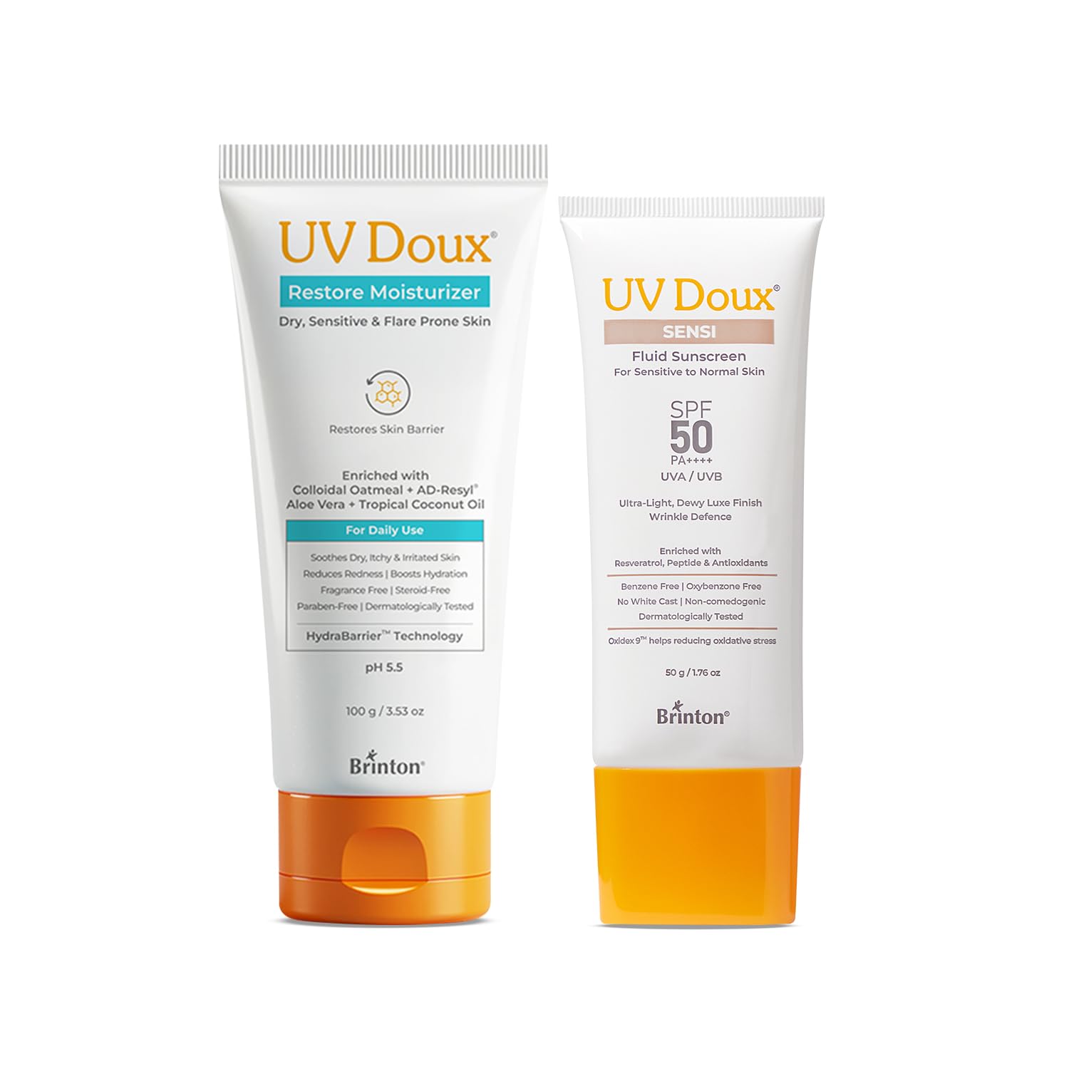 Brinton UV Doux Restore & Protect: Restore Moisturizer (100g) & Sensi Sunscreen (50g) | Soothing Care for Dry Flare-Prone Skin | Colloidal Oatmeal & AD-Resyl | pH 5.5-image-3