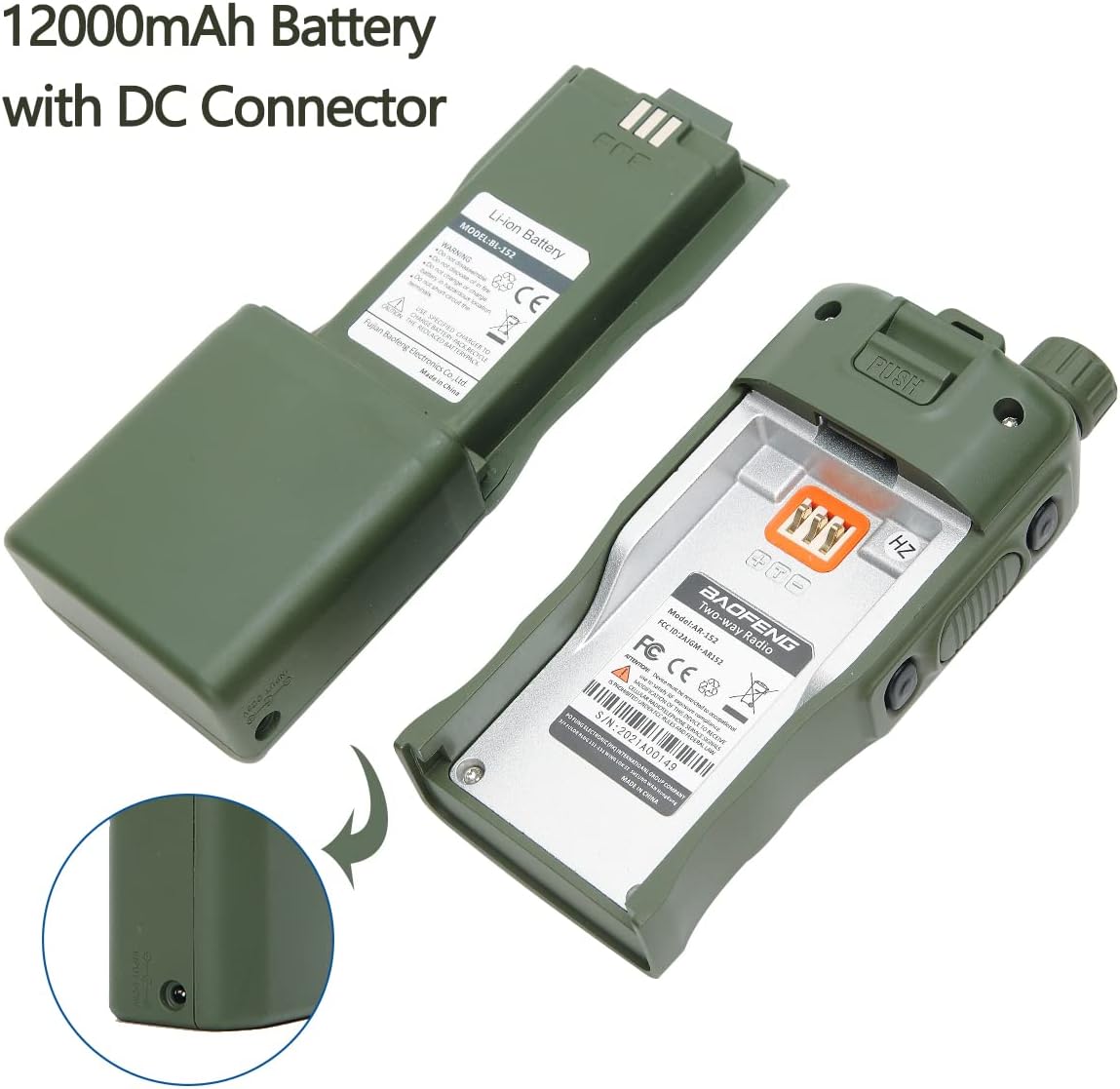 Baofeng AR-152 Battery BL-152 Li-ion Extend Battery Large Capacity Compatible with AR-152 Tactical Walkie Talkie Support USB Charger(Green) : Electronics