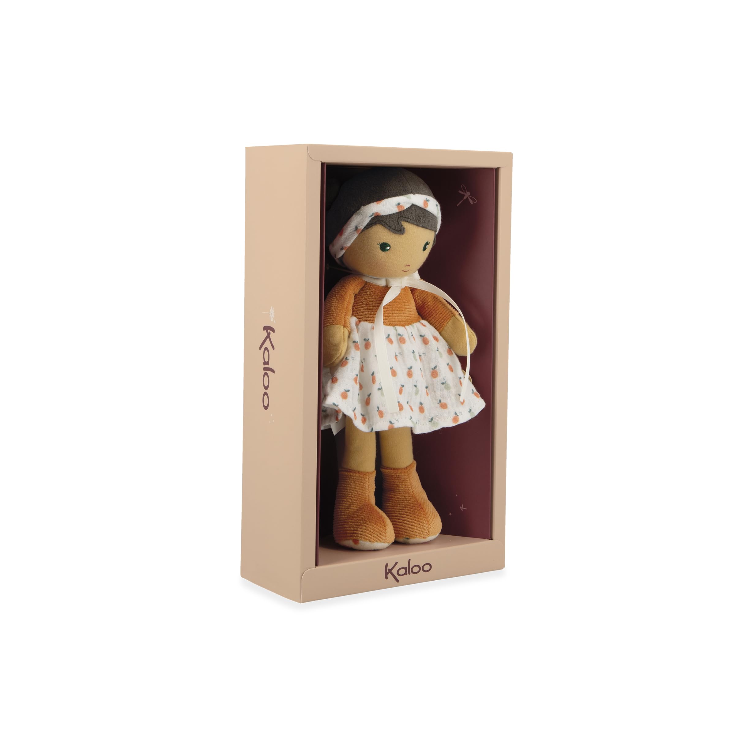KALOO - Tendresse - Ma 1ère Poupée en Tissu Eloïse - Poupée de Chiffon 25 cm - Robe en Velours Côtelé et Mousseline - Jolie Boite Cadeau - Ruban Personnalisable - Dès la Naissance, K200019