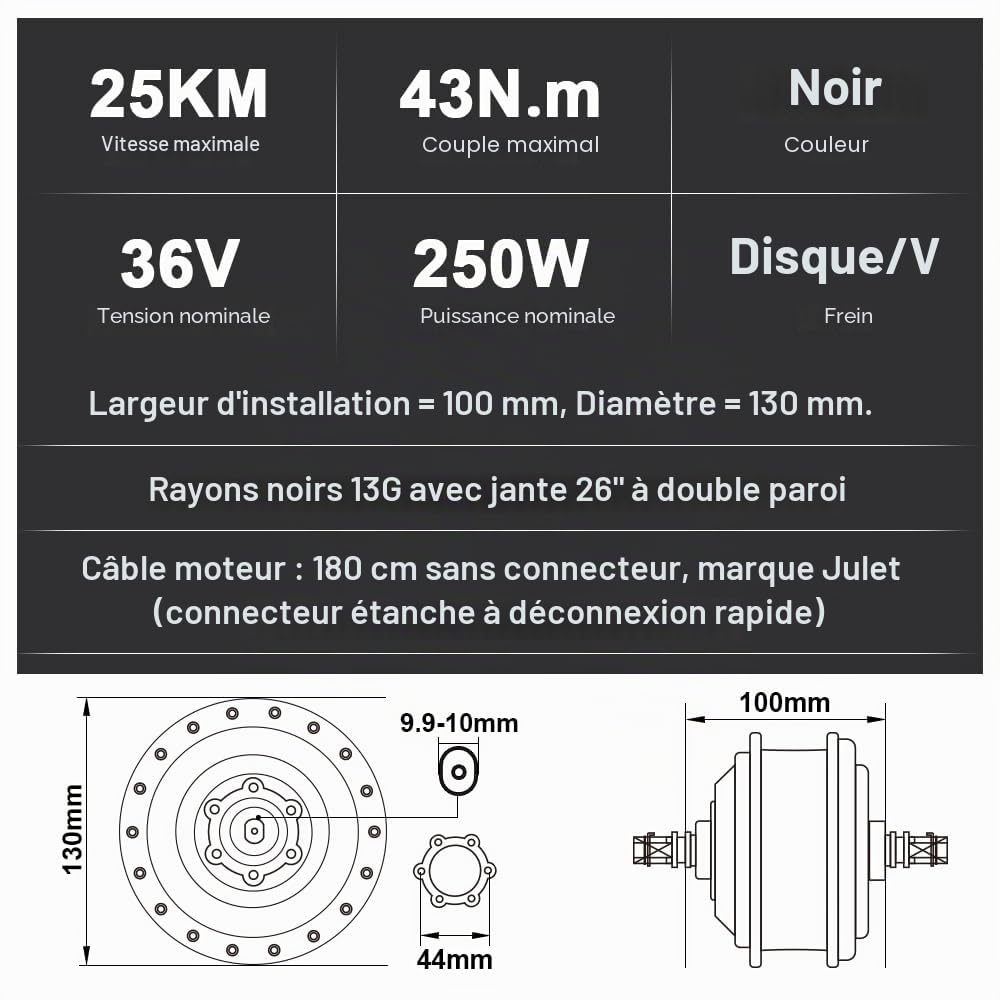 SEASON Ebike Kit de Conversion Vélo électrique 26 Pouces/28 Pouces Moteur Avant 36V 250W Contrôleur intégré avec Batterie 36V 13Ah/15.6Ah/18Ah et Chargeur