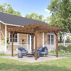 Outsunny 12 x 10 outdoor pergola wood grape gazebo for climbing plant support garden patio backyard deck brown  urban country home decor