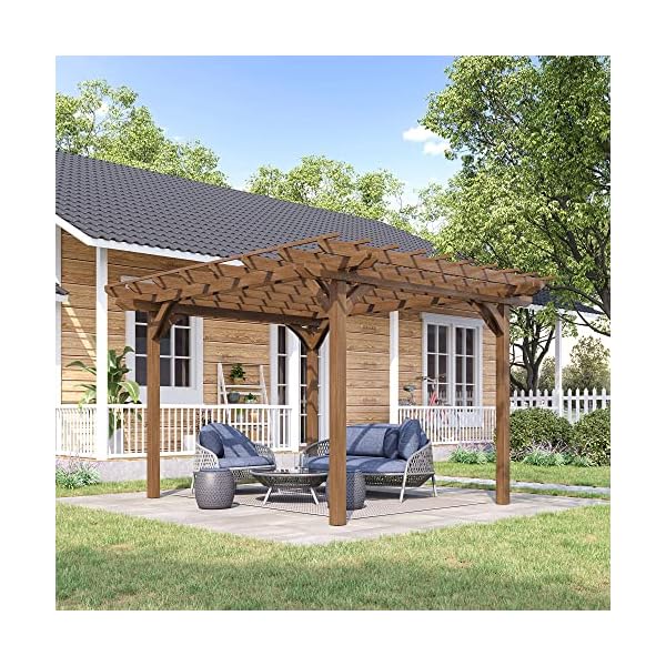Outsunny 12 x 10 outdoor pergola wood grape gazebo for climbing plant support garden patio backyard deck brown  urban country home decor