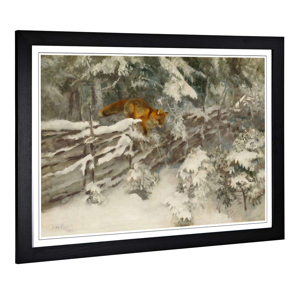 Big Box Art Framed Print of Bruno Liljefors Fox in The Snow Design | Wall Art Picture | Home Decor for Kitchen, Living Room, Bedroom, Hallway, Black, A2 / 24.5x18 Inch / 62x45cm