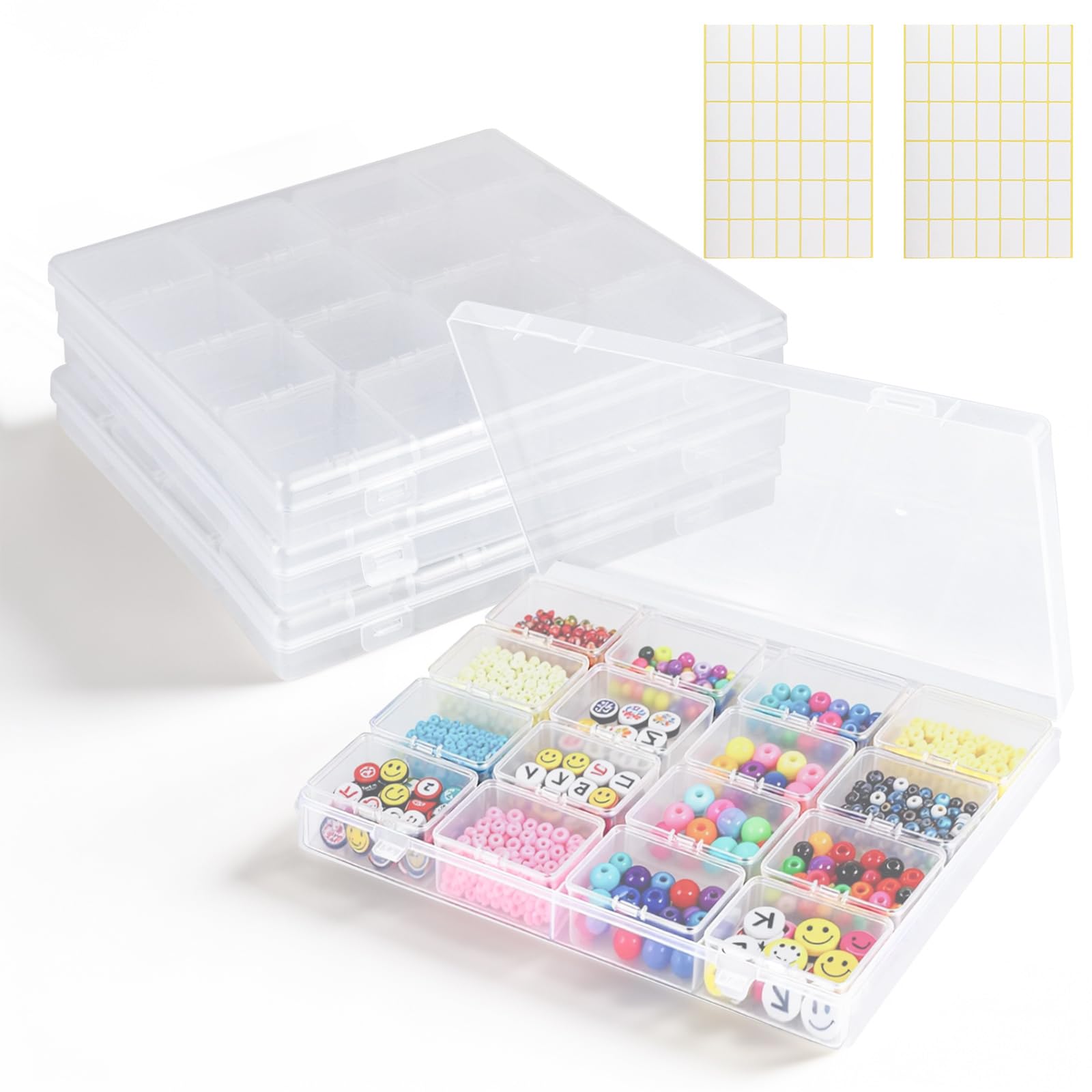 Boîtes de rangement pour perles transparentes avec 64 étuis individuels