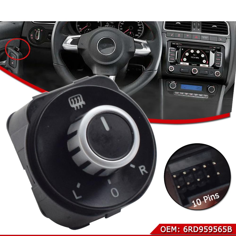 6RD959565B Bouton de réglage du rétroviseur latéral arrière pour VW Polo 6R 2011-2016 (Noir)