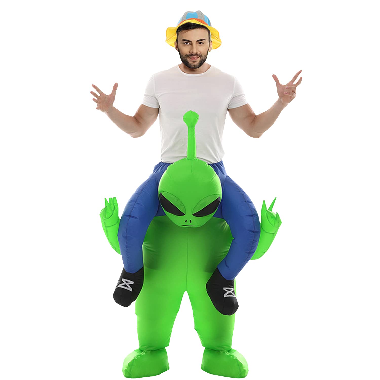 Déguisement extraterrestre vert extraterrestre People pour Adultes Halloween Vert Carry Me Costume Drôle Blow Up Cosplay pour Fête Carnaval 150-190CM