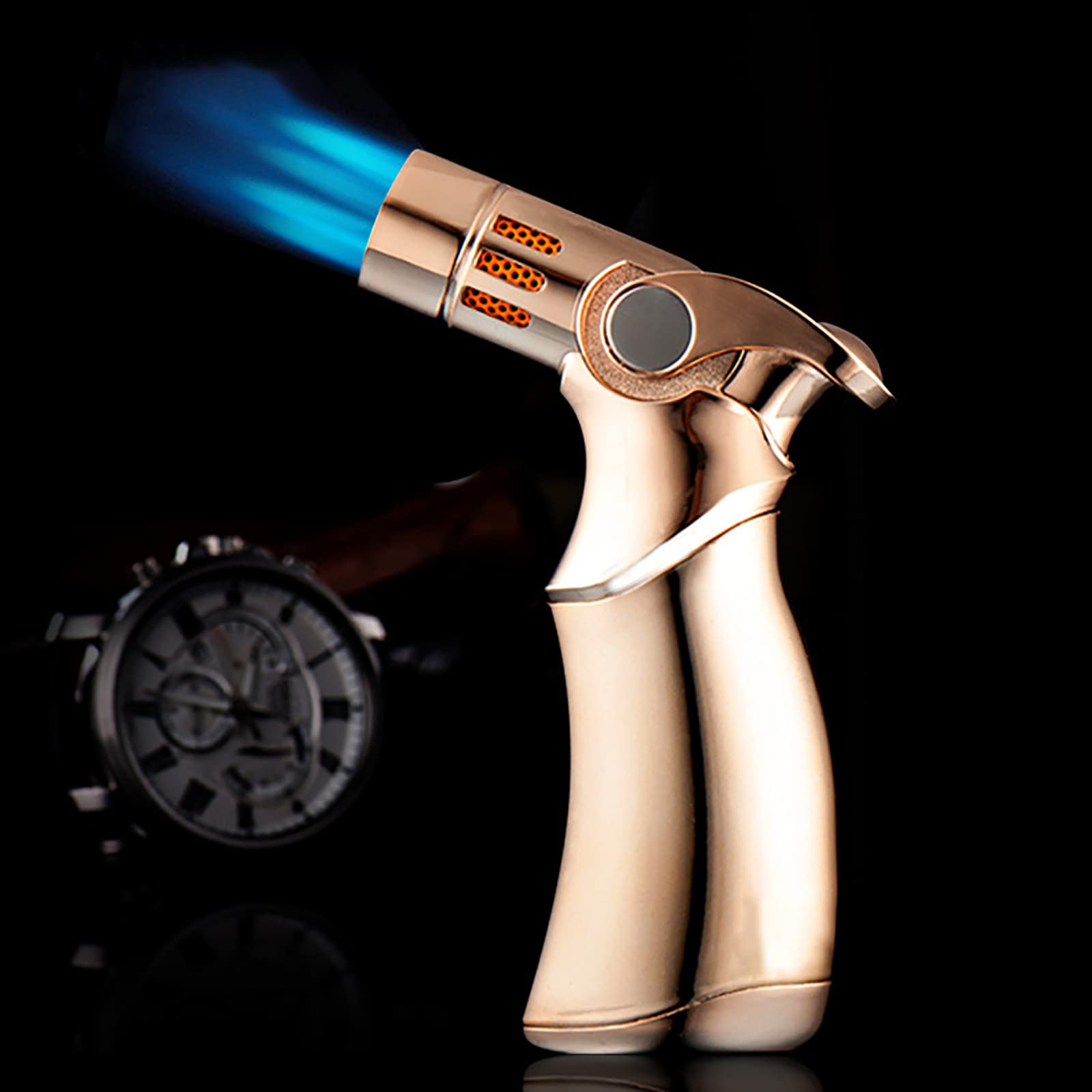 Briquets Torche, Briquet Butane Coupe-Vent Réglable Flamme Torche Briquet, Briquet Torche à Gaz Rechargeable Butane,Yellow