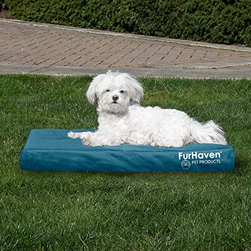 Image of Furhaven Indoor /Outdoor Logo Oxford Polycanvas Mattress - Water-Resistant Orthopedic Dog Bed w / Removable Cover, 125 lb max - Deep Lagoon, Medium