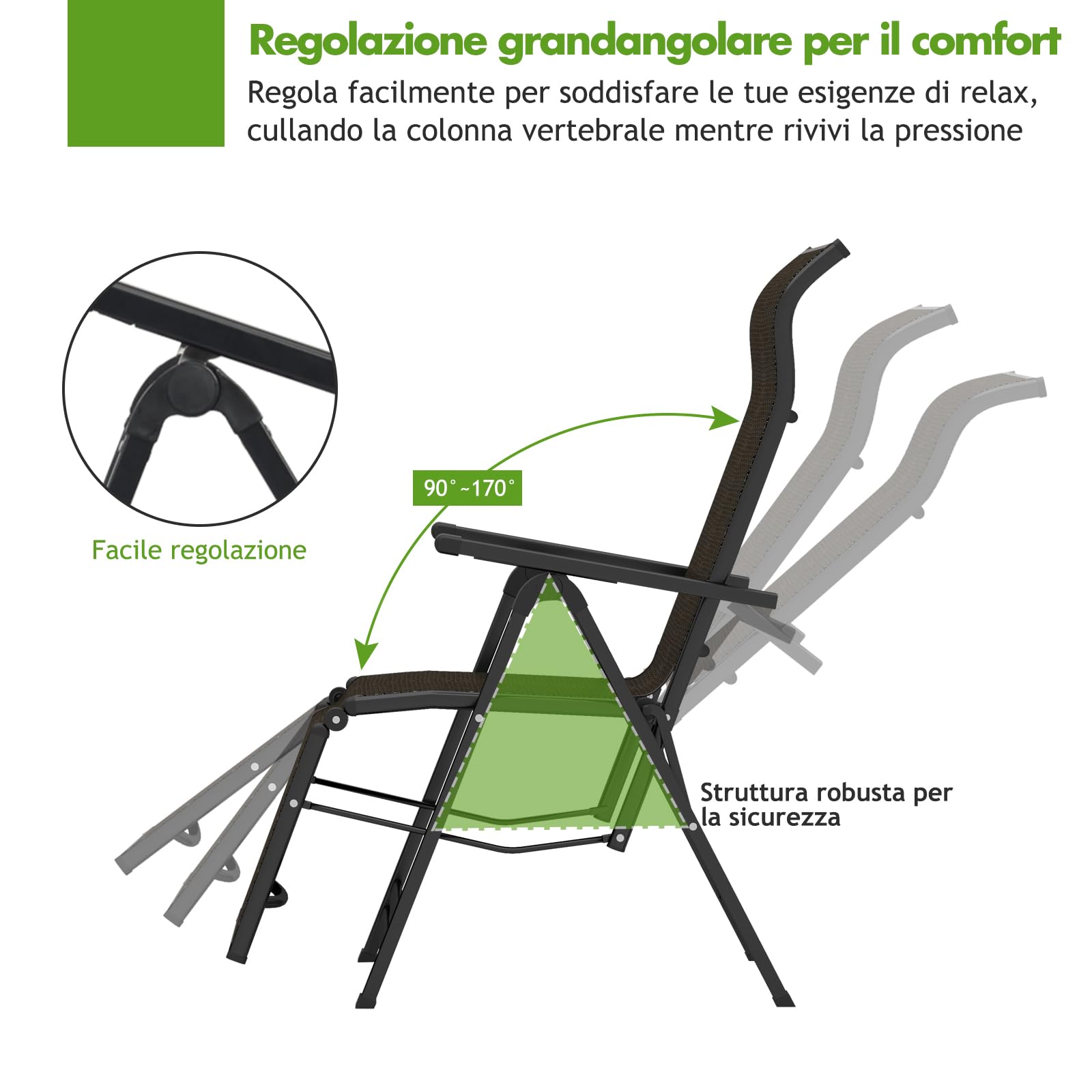 COSTWAY Sdraio da Giardino Pieghevoli in Rattan e Acciaio, Schienale Regolabile 10 Posizioni, Portata 113 kg, 2 Pezzi
