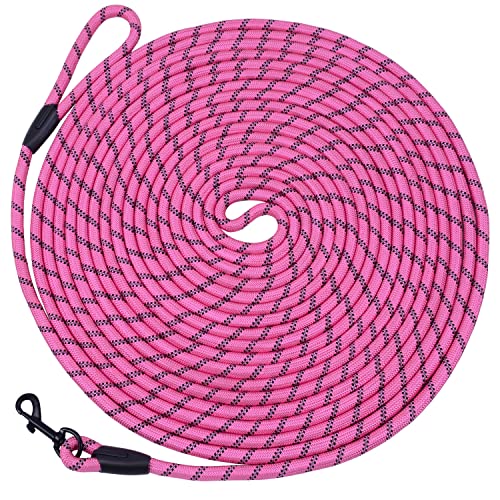Image of Long Dog Leash for Training 50Ft-Reflective Nylon Rope with Swivel Hook-Recall Agility Lead for Large Small Medium Dogs Outside Walking Hiking-Pink