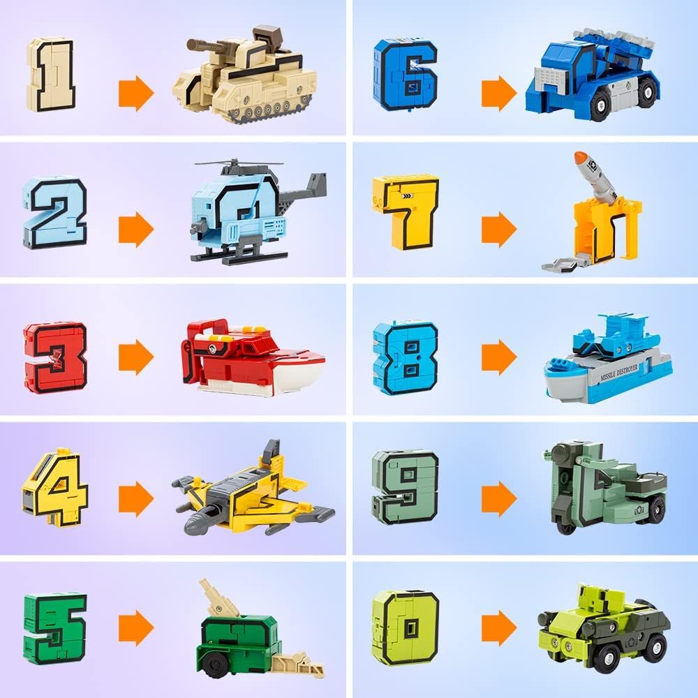 15 Pieces Number Robot Toys Number Learning Toys, Number Transformer Robots Toys for Kids Boys Girls 3 4 5 6 Years Old (1-10)