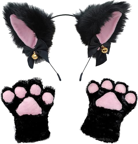 Faylay - Juego de guantes para disfraz de gato con orejas de gato 4-TSTZ-Negro