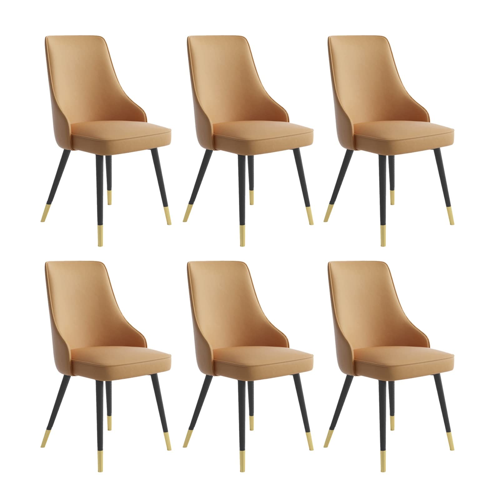 SJIALEN Dining Chairs Set of 6, Water Proof PU Leather with Metal Legs Living Room Side Chairs Kitchen Lounge Counter Chairs Kitchen Chair (Color : Light Coffee, Size : Black Gold feet)