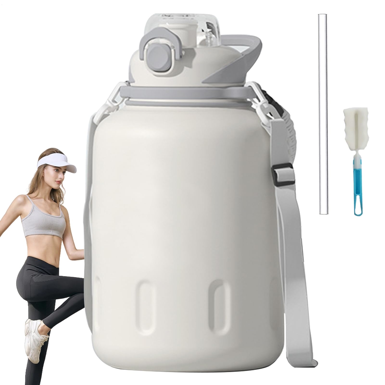 Große Sportwasserflasche, Wasserflasche für Sport Doppelwand tragbare | Sportlich isolierter Wasserbecher mit Stroh und Pinsel für Fitness im Freien
