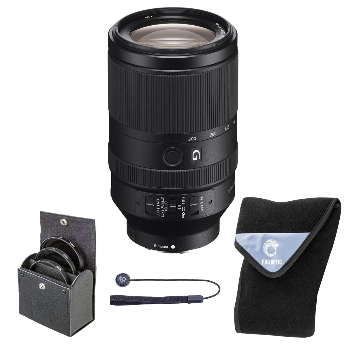 Sony FE 70-300mm f/4.5-.6 G OSS Lens, Black, Bundle with 72mm Digital Essentials Filter Kit and 19x19 Wrap