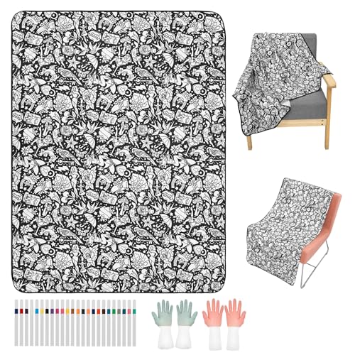 TNTGMG DIY-Maldecke Flauschige Samt-Maldecke mit 24 Abwaschbaren Stiften 150 × 125 cm Personalisierte Maldecken für Kunsthandwerk Partyzubehör und Dekorationen(D)