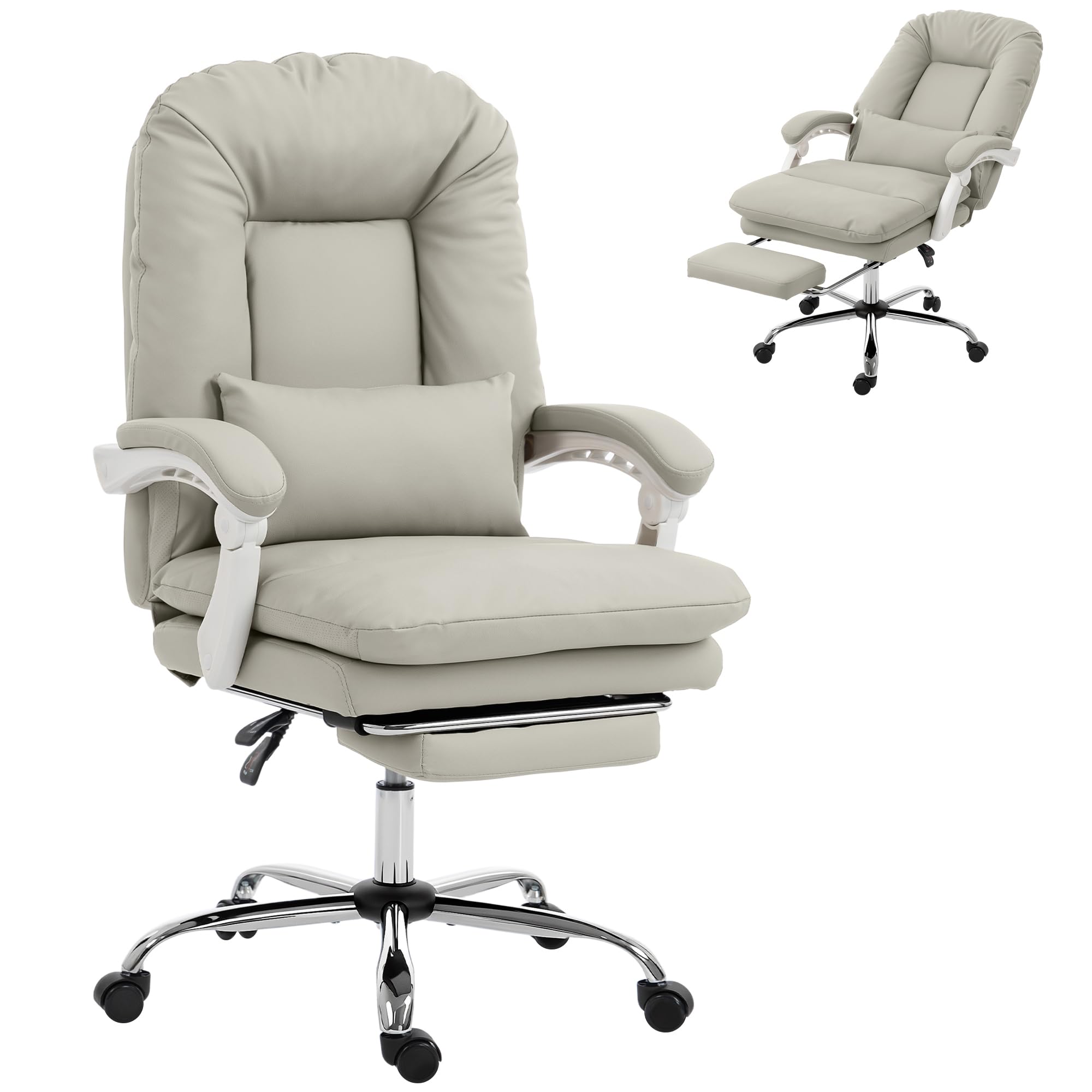 HOMCOM Ergonomic Executive Office Chair PU Leather Lumbar Support Khaki