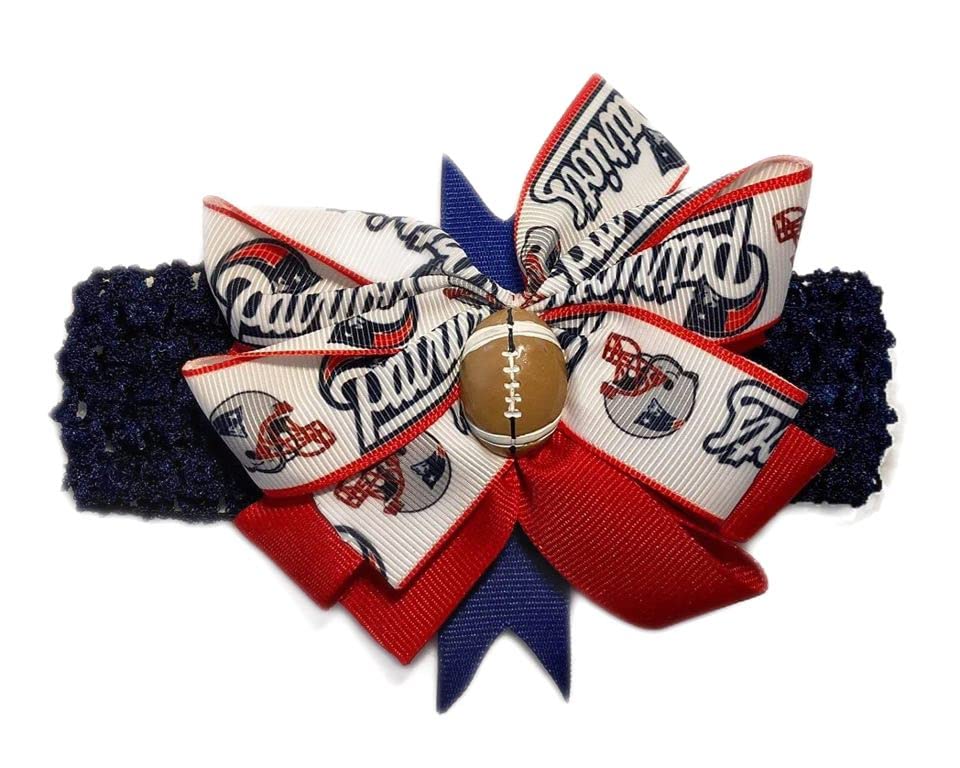 Patriots Baby Girl Boutique Bow Crocheted Headband- Fits newborn- adult