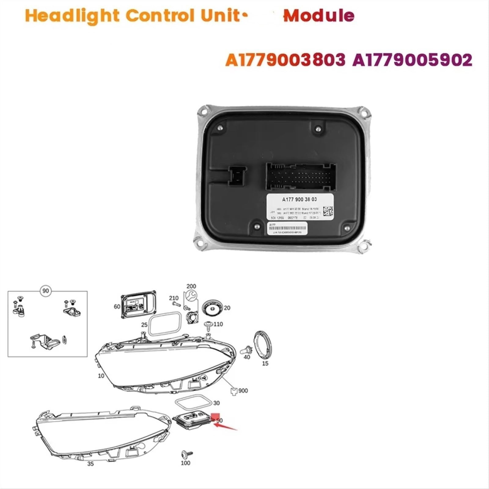 Módulo de Faros Unidad de Control Faros para Benz Clase A W177 A160 A180 A220 A250 2019-2020