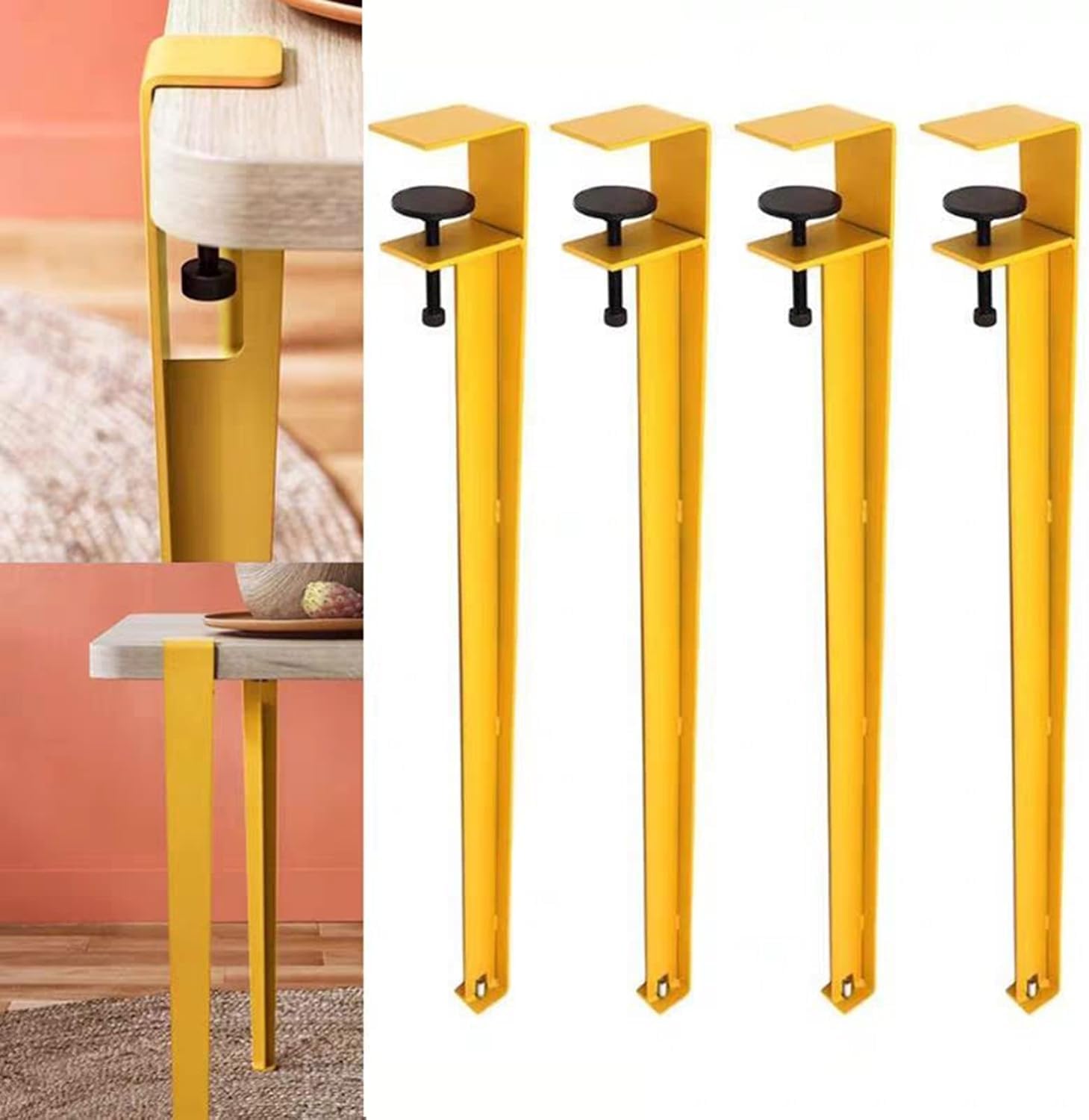 Adjustable Metal Table Legs - 4pcs F-shape Iron Clamp Feet For Coffee/dining Tables, No-punch Diy Bar Support With Adjustable Height Yellow 71cm(28in)
