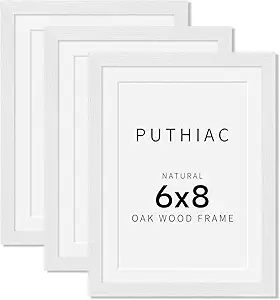 6x8 Oak Wood Picture Frame - Minimalist 6x8 Picture Frame, 6"x8" Frame Wood, Natural Solid Wooden Picture Frames for Wall Art Photo and Prints(3 Pack, White)