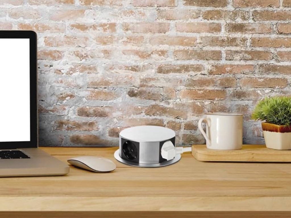 Perel EBP04-G 4-Way Pop-Up Desktop Enchufe, Schuko