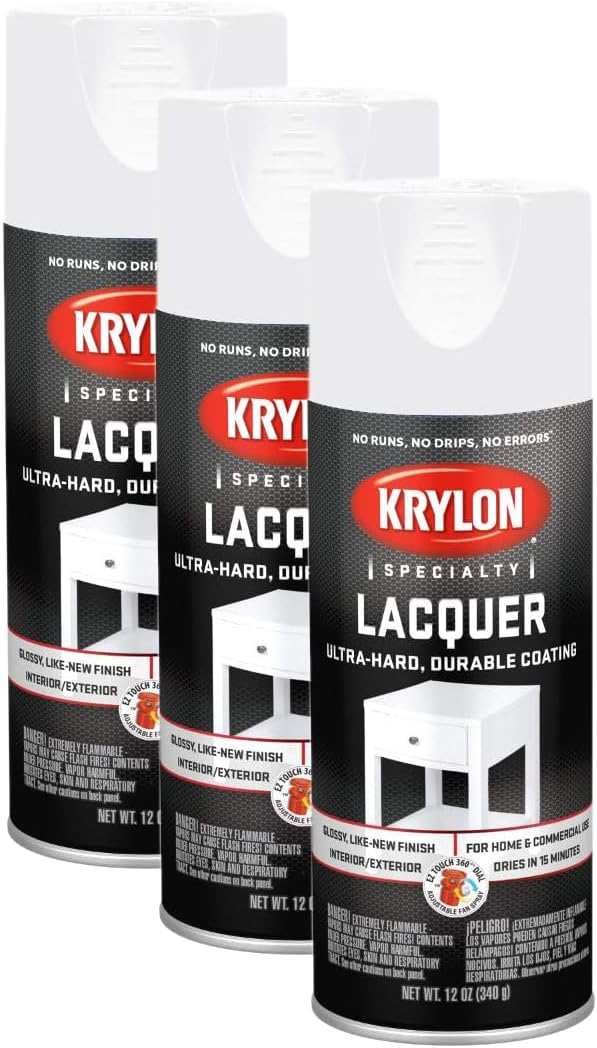 Krylon K07031777 Gloss White Lacquer Spray, 12 oz. (Pack of 3)