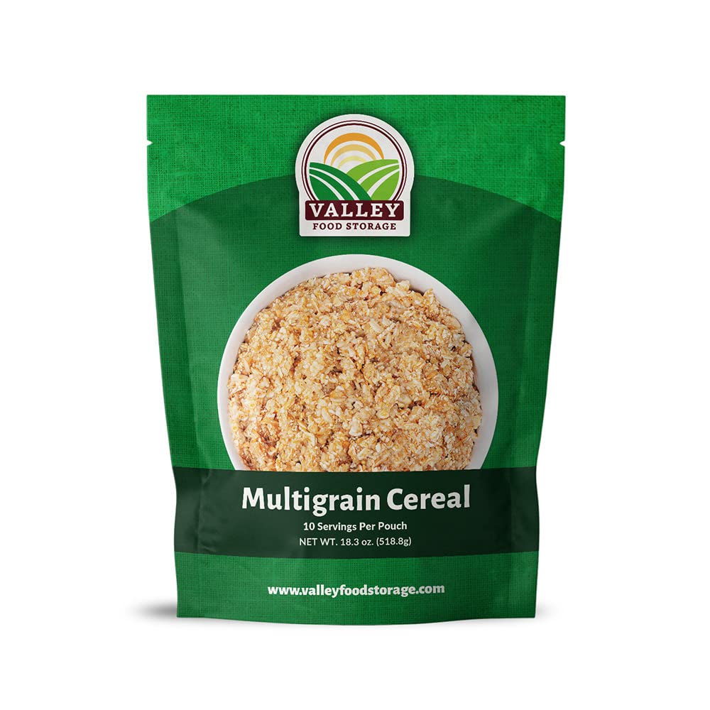 Multigrain Dried Cereal 10 Serving Pouch | Premium Lightweight Camping Food | Non-GMO Easy Prep Meal Kit in Resealable Mylar Bag | Backpacking Meals, Survival Food, Hiking Snacks | Valley Food Storage