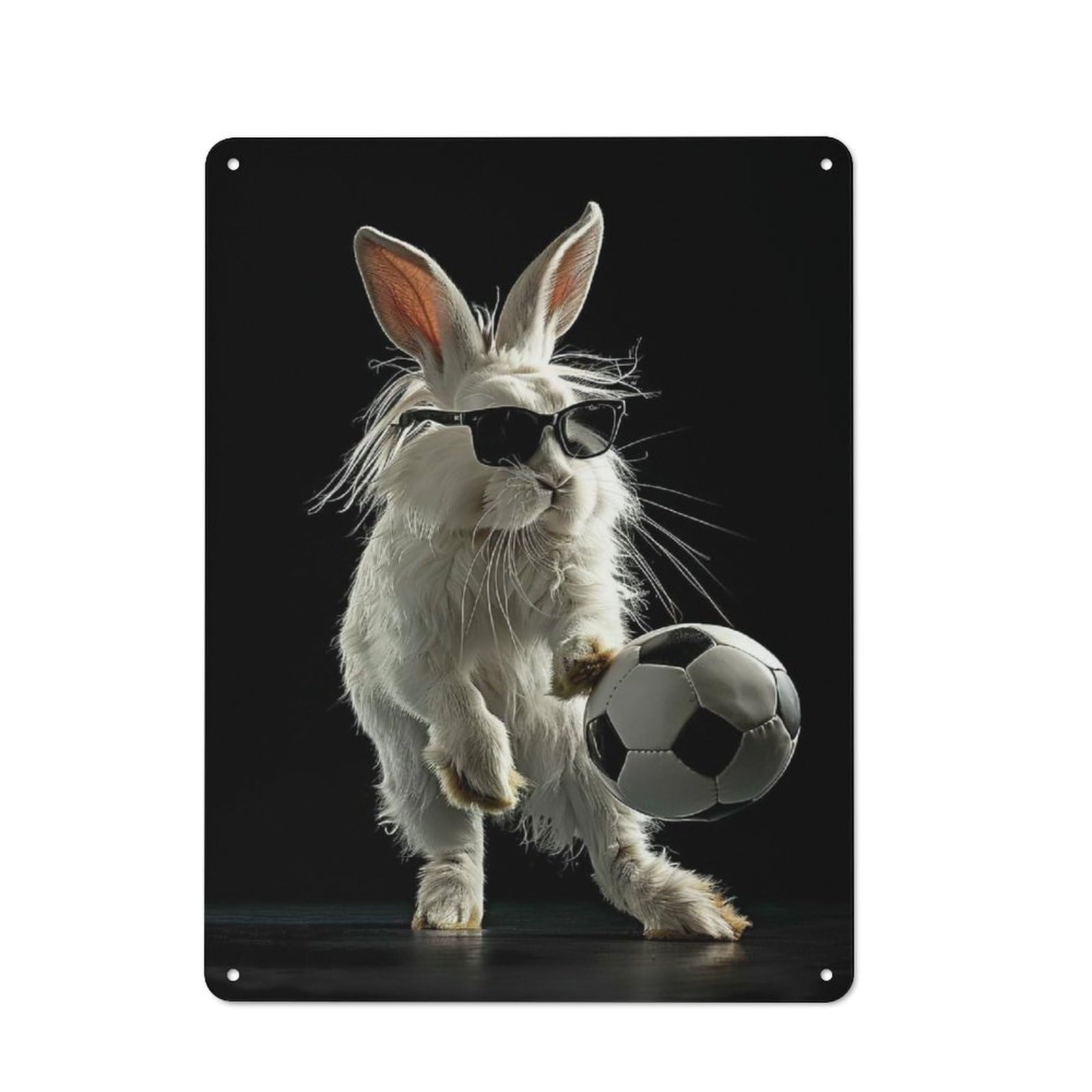 Junmoney Cool Bunny With Soccer Ball Toilet Room Printed Metal Sign, Wall Decor For Bathroom, Toilet Room, Laundry Or Guest Wc, 40X30cm
