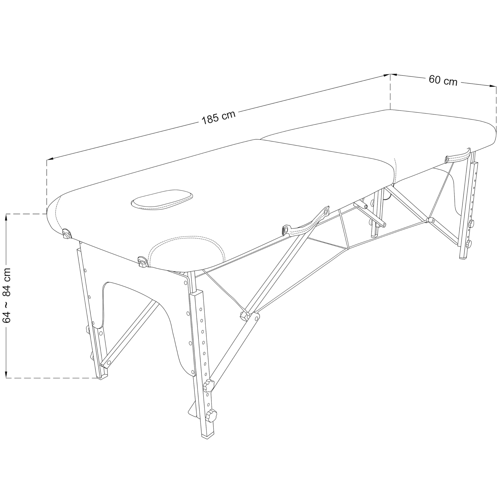 Beltom® Mobile Massagetisch Massageliege 2 zonen Basic 185 x 60 cm. - Licht 11,6 kg - massagebed massageleuning Massagebank 2 Zones klappbar Kosmetikliege - Schwarz